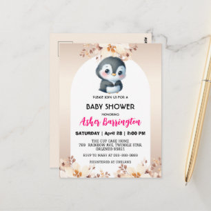 Gold Cute penguin cherry blossoms baby shower kids Postcard