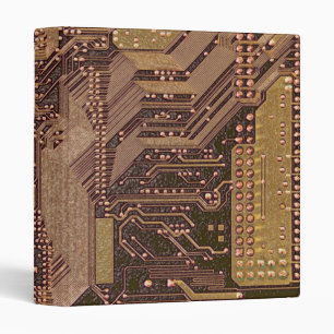 Gold Cyber Circuit Board Tech Art Electronics 3 Ring Binder