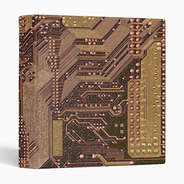Gold Cyber Circuit Board Tech Art Electronics 3 Ring Binder (Front/Spine)
