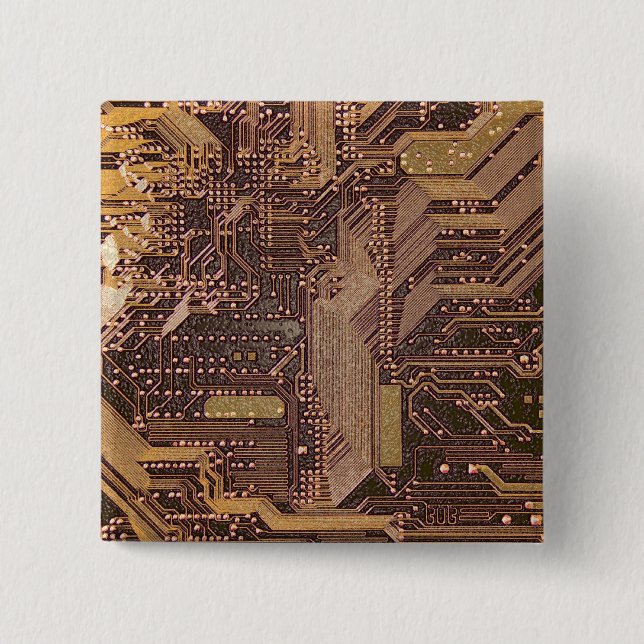 Gold Cyber Circuit Board Tech Art Electronics Button (Front)