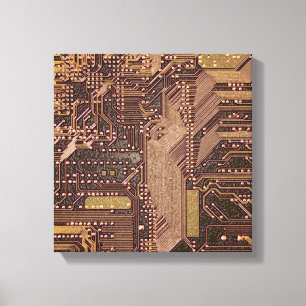 Gold Cyber Circuit Board Tech Art Electronics Canvas Print