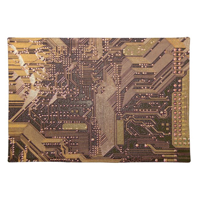Gold Cyber Circuit Board Tech Art Electronics Cloth Placemat (Front)