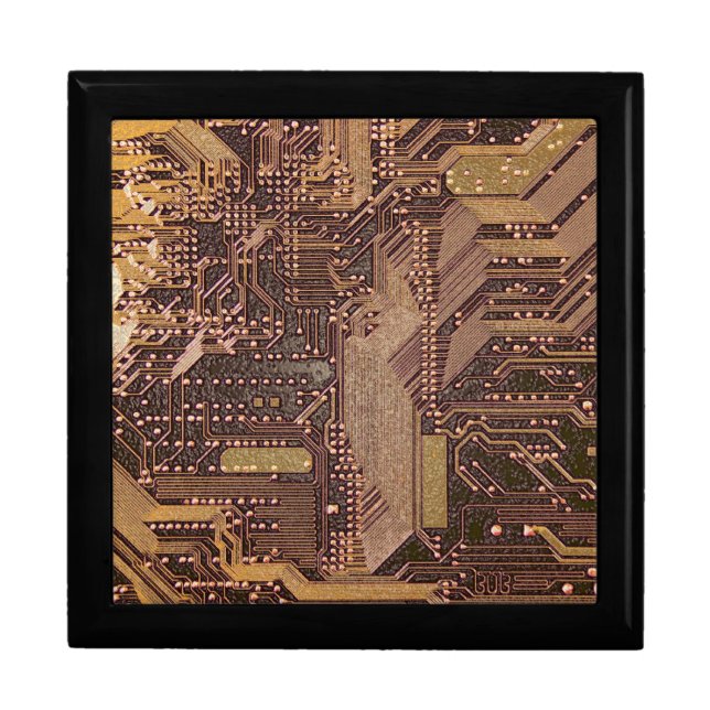 Gold Cyber Circuit Board Tech Art Electronics Gift Box (Front)