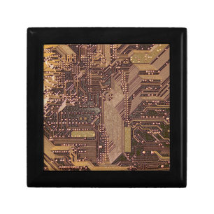 Gold Cyber Circuit Board Tech Art Electronics Gift Box
