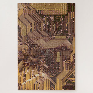 Gold Cyber Circuit Board Tech Art Electronics Jigsaw Puzzle