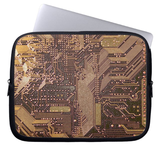 Gold Cyber Circuit Board Tech Art Electronics Laptop Sleeve (Front)