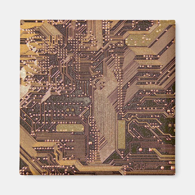 Gold Cyber Circuit Board Tech Art Electronics Magnet (Front)