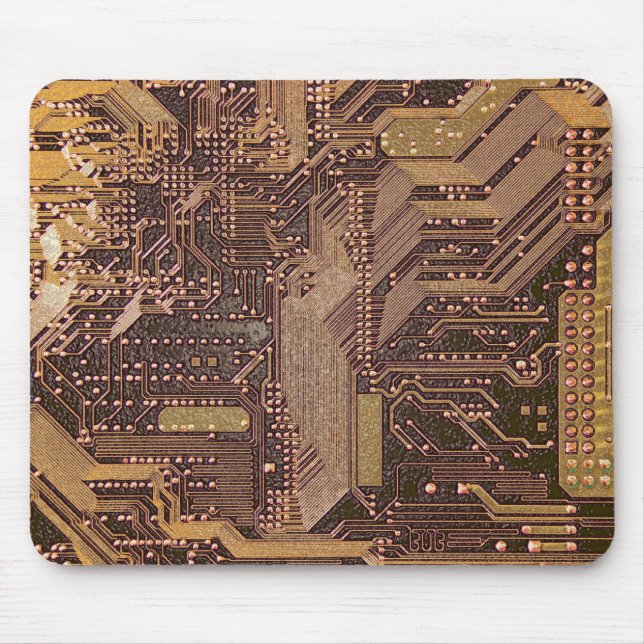 Gold Cyber Circuit Board Tech Art Electronics Mouse Pad (Front)