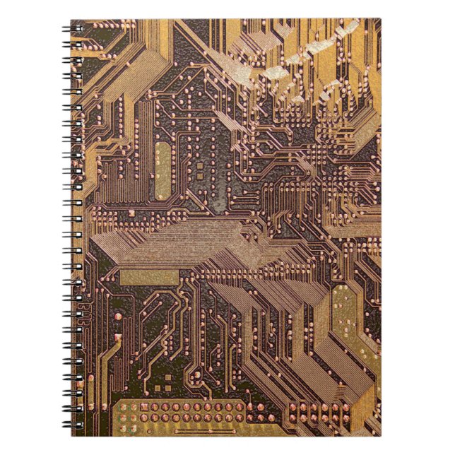 Gold Cyber Circuit Board Tech Art Electronics Notebook (Front)