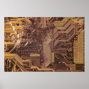 Gold Cyber Circuit Board Tech Art Electronics Poster
