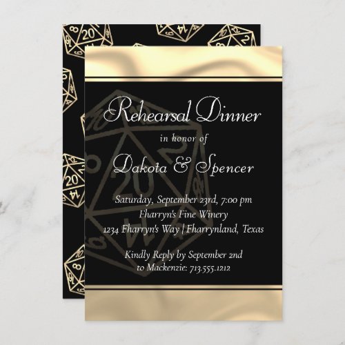 Gold D20  Tabletop Role Player Rehearsal Dinner Invitation