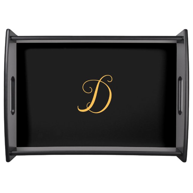 Gold "D" Monogram on Black Background Serving Tray (Front)