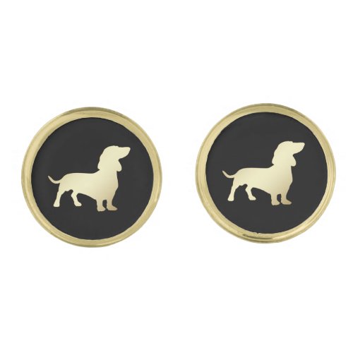 Gold Dachschund on Black Cufflinks