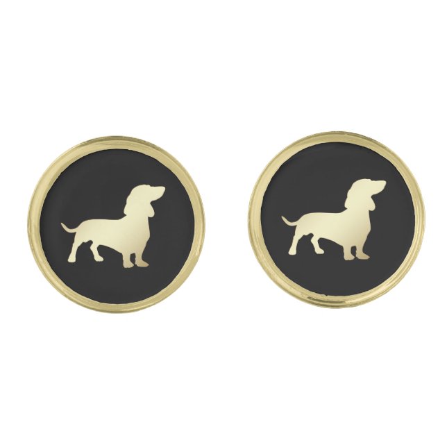 Gold Dachschund on Black Cufflinks (Front)
