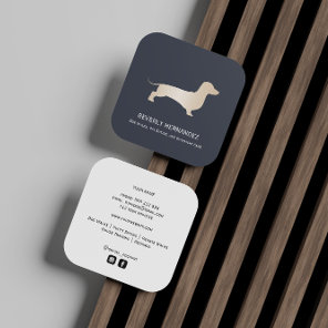 Gold Dachshund dog Walker Trainer Puppy sitting Square Business Card
