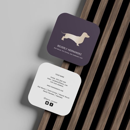 Gold Dachshund dog Walker Trainer Puppy sitting Square Business Card