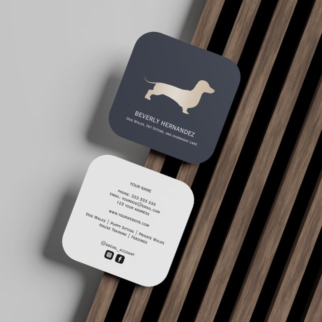 Gold Dachshund dog Walker Trainer Puppy sitting Square Business Card (Creator Uploaded)