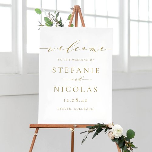 Gold Dainty Script Wedding Welcome Sign