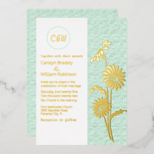 Gold Daisies Monogrammed Wedding Foil Invitation