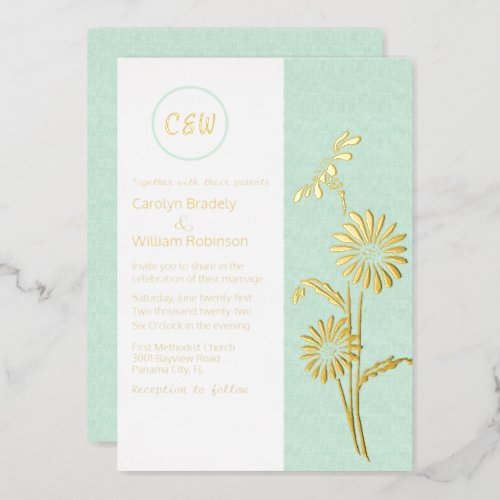 Gold Daisies Monogrammed Wedding Foil Invitation