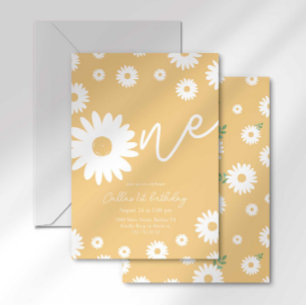 Gold Daisy 1st Birthday Invitation