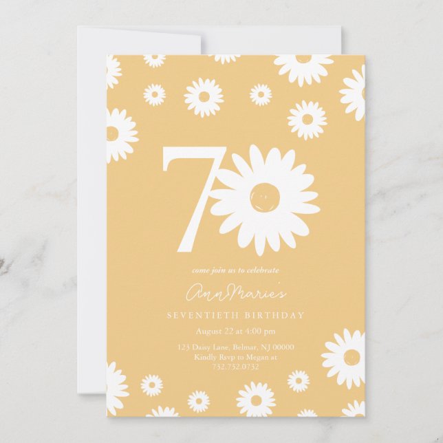 Gold Daisy 70th Birthday Invitation (Front)