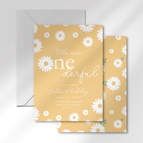 Gold Daisy Little Miss Onederful Invitation