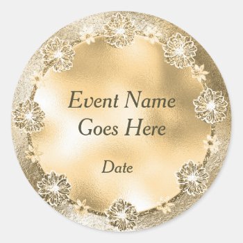 Gold Daisy Template Back Customize Classic Round Sticker by bestcustomizables at Zazzle