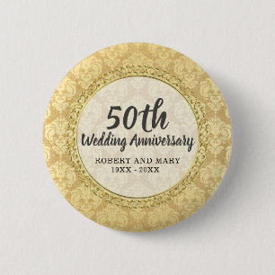 Gold Damask 50th Wedding Anniversary Button