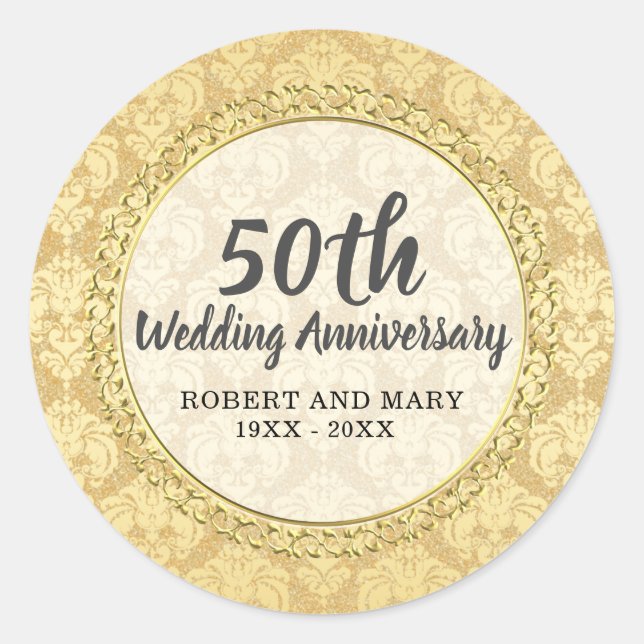 Gold Damask 50th Wedding Anniversary Envelope Seal (Front)