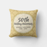 Gold Damask 50th Wedding Anniversary Gift Throw Pillow at Zazzle