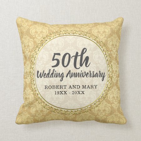 Gold Damask 50th Wedding Anniversary Gift Throw Pillow