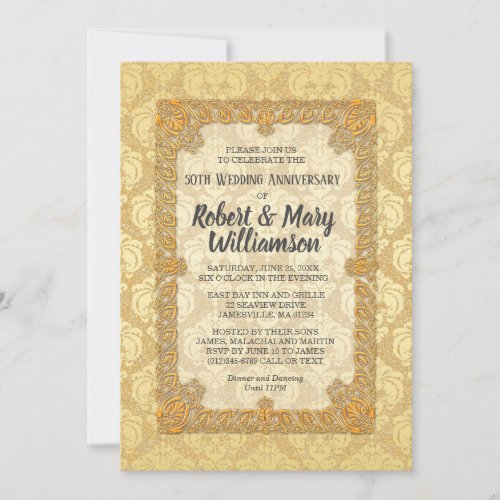 Gold Damask 50TH Wedding Anniversary Invitation