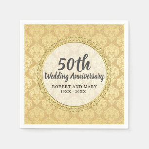 Gold Damask 50th Wedding Anniversary Napkins