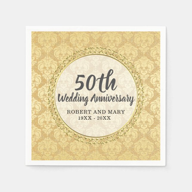 Gold Damask 50th Wedding Anniversary Napkins (Front)
