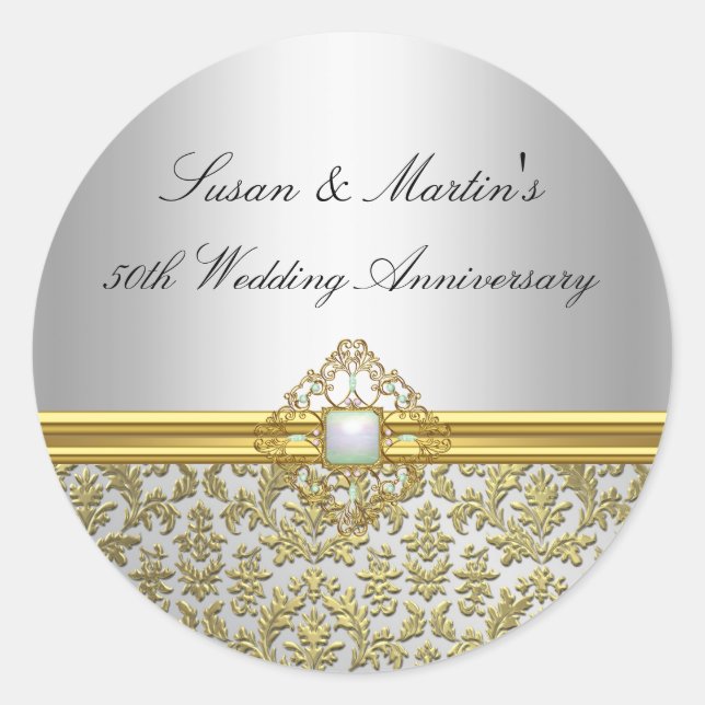 Gold Damask 50th Wedding Anniversary Sticker (Front)
