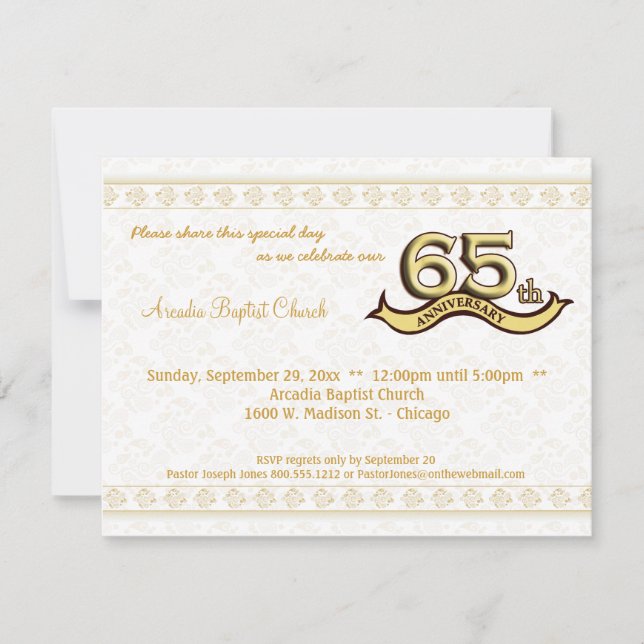 Gold Damask 65th Anniversary Celebration Invite (Front)