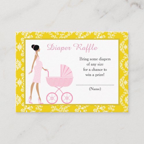 Gold Damask African American Baby Shower Raffle Enclosure Card