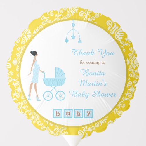 Gold Damask African American Woman Baby Shower Balloon