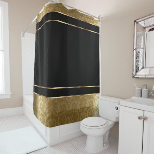 Gold Damask and Black Design Shower Curtain