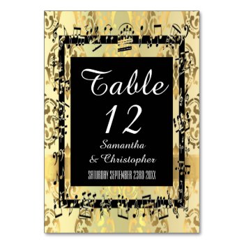 Gold  Damask And Black Table Number by personalized_wedding at Zazzle