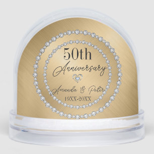 Gold Damask And Diamonds Wedding Anniversary Snow Globe