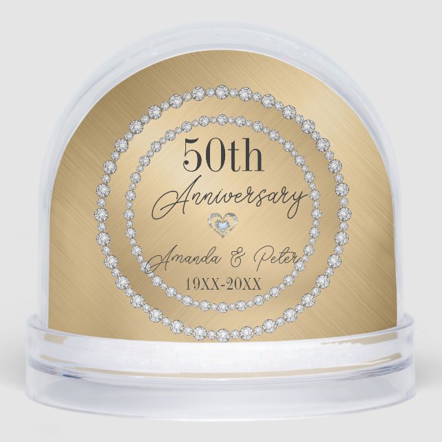 Gold Damask And Diamonds Wedding Anniversary Snow Globe (Front)