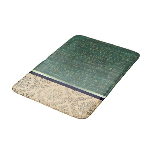 Gold Damask and Green  Egyptian Hieroglyphs  Bath Mat