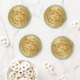 Gold Damask And Heart Coaster Set