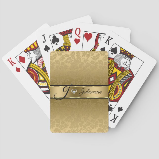 Gold Damask And Heart Poker Cards (Back)