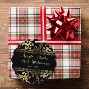 Gold Damask And Lace Wedding Anniversary Ornament Card