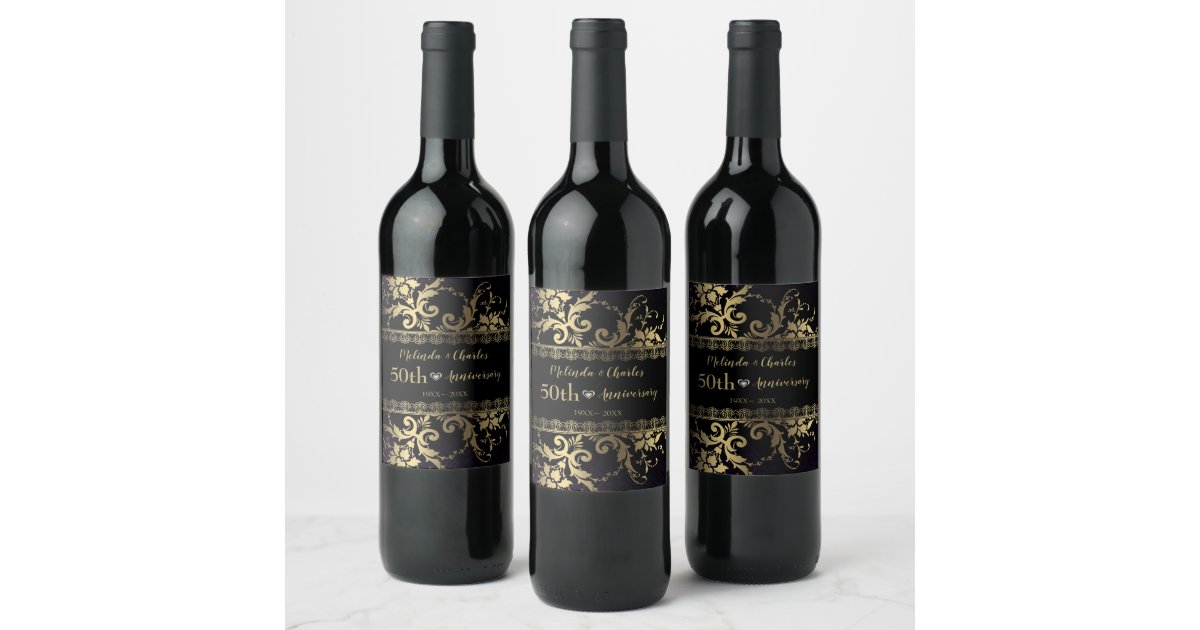 Gold Damask And Lace Wine Label | Zazzle