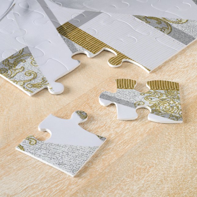 Gold Damask Anniversary Photo Puzzle (Side)