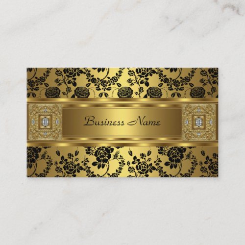 Gold Damask Black Floral Jewel Elegant Classy Business Card Template